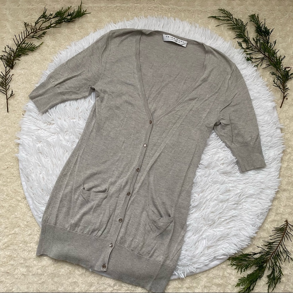 Trina Turk Gray Button Short Sleeve Cardigan Top